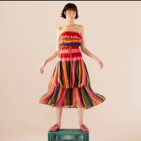 Farm Rio Strapless Striped Dress Viscose Size XS - Picture 2 of 9